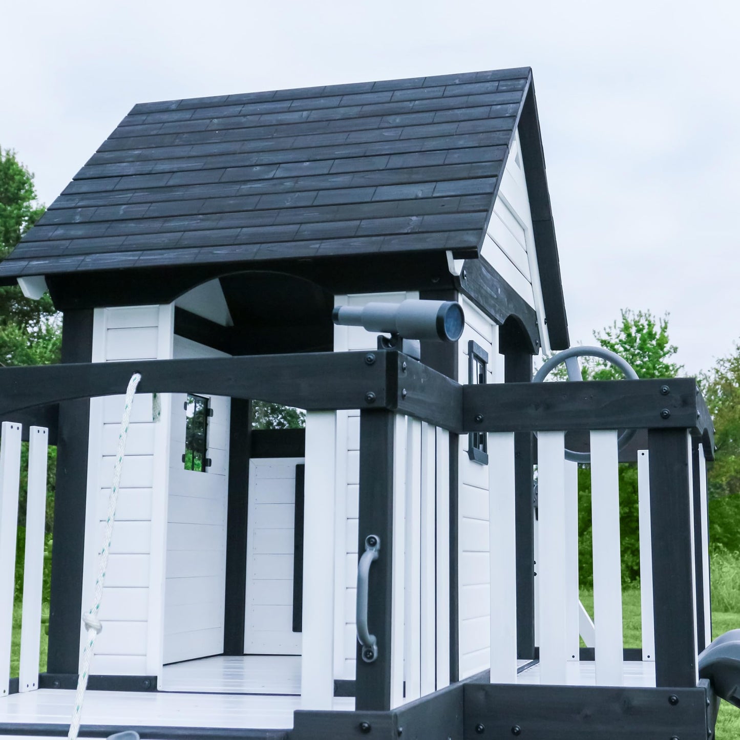 Backyard Discovery Wooden Swing Set with Slide, Clubhouse & Rock Wall