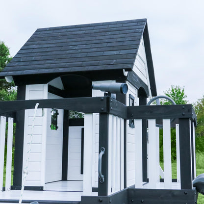 Backyard Discovery Wooden Swing Set with Slide, Clubhouse & Rock Wall