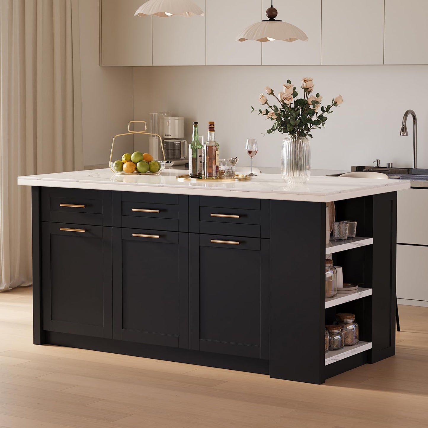 homary 71" White Kitchen Island with Storage Large Kitchen Cabinet with Drawers & Sintered Stone Top Island Table for Dining Room