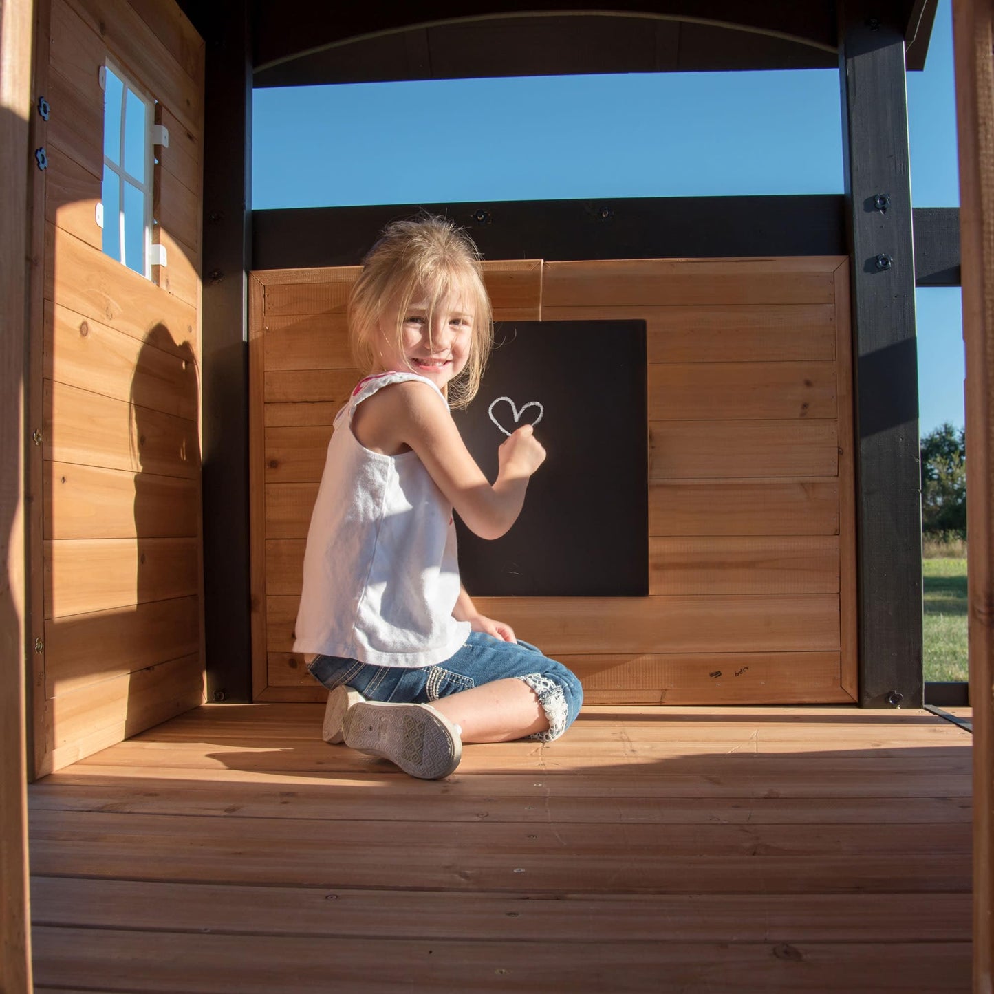Backyard Discovery Wooden Swing Set with Slide, Clubhouse & Rock Wall