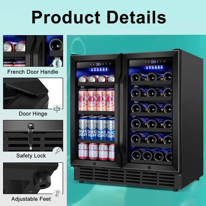 180 Bottles Wine Fridge 24 Inch Dual Zone Wine Cooler Refrigerator Freestanding Wine Refrigerator with Glass Door and Safety Lock, Large Wine Cellar for Home, Office, Kitchen