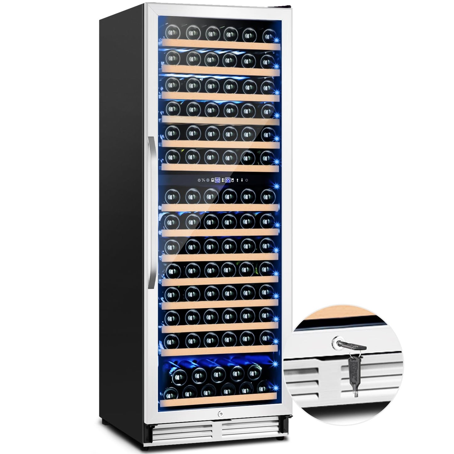 180 Bottles Wine Fridge 24 Inch Dual Zone Wine Cooler Refrigerator Freestanding Wine Refrigerator with Glass Door and Safety Lock, Large Wine Cellar for Home, Office, Kitchen
