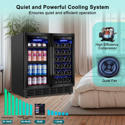 180 Bottles Wine Fridge 24 Inch Dual Zone Wine Cooler Refrigerator Freestanding Wine Refrigerator with Glass Door and Safety Lock, Large Wine Cellar for Home, Office, Kitchen