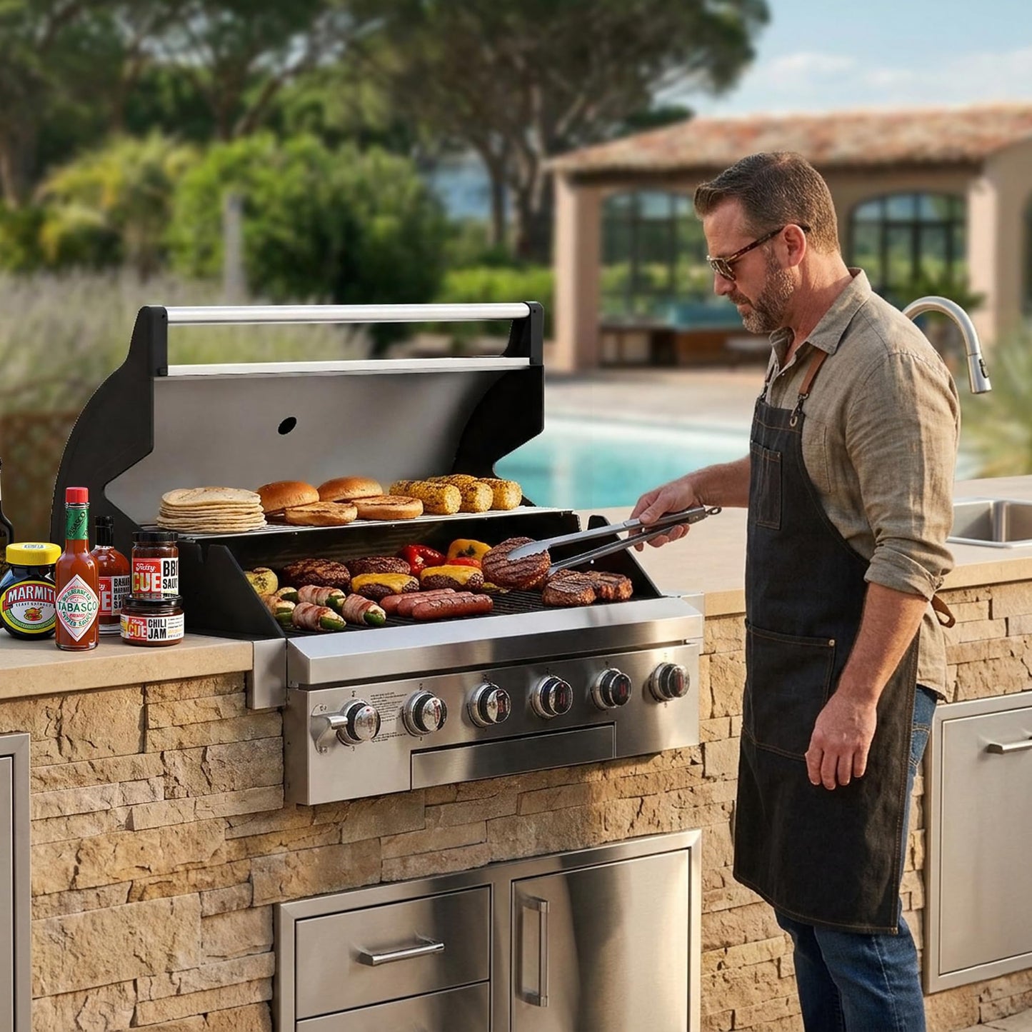 Brand-Man Gas Grill Built-In Head, Natural Gas Convertible