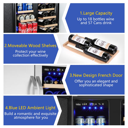 180 Bottles Wine Fridge 24 Inch Dual Zone Wine Cooler Refrigerator Freestanding Wine Refrigerator with Glass Door and Safety Lock, Large Wine Cellar for Home, Office, Kitchen