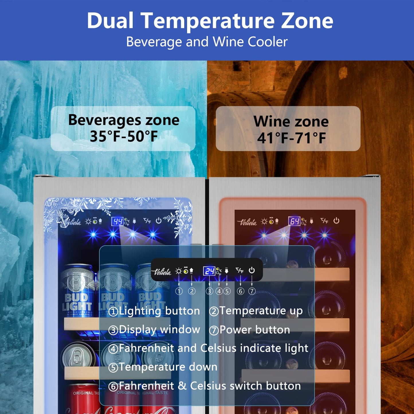 180 Bottles Wine Fridge 24 Inch Dual Zone Wine Cooler Refrigerator Freestanding Wine Refrigerator with Glass Door and Safety Lock, Large Wine Cellar for Home, Office, Kitchen
