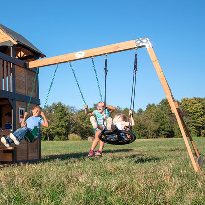 Backyard Discovery Wooden Swing Set with Slide, Clubhouse & Rock Wall
