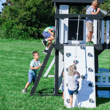 Backyard Discovery Wooden Swing Set with Slide, Clubhouse & Rock Wall