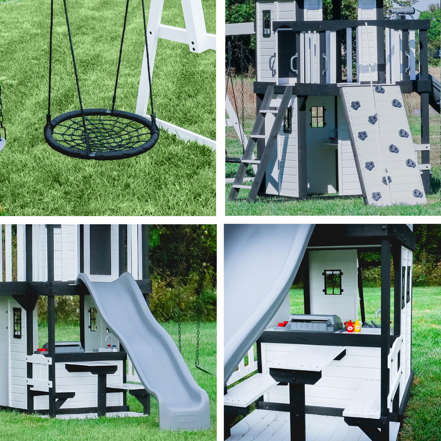 Backyard Discovery Wooden Swing Set with Slide, Clubhouse & Rock Wall