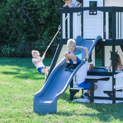 Backyard Discovery Wooden Swing Set with Slide, Clubhouse & Rock Wall